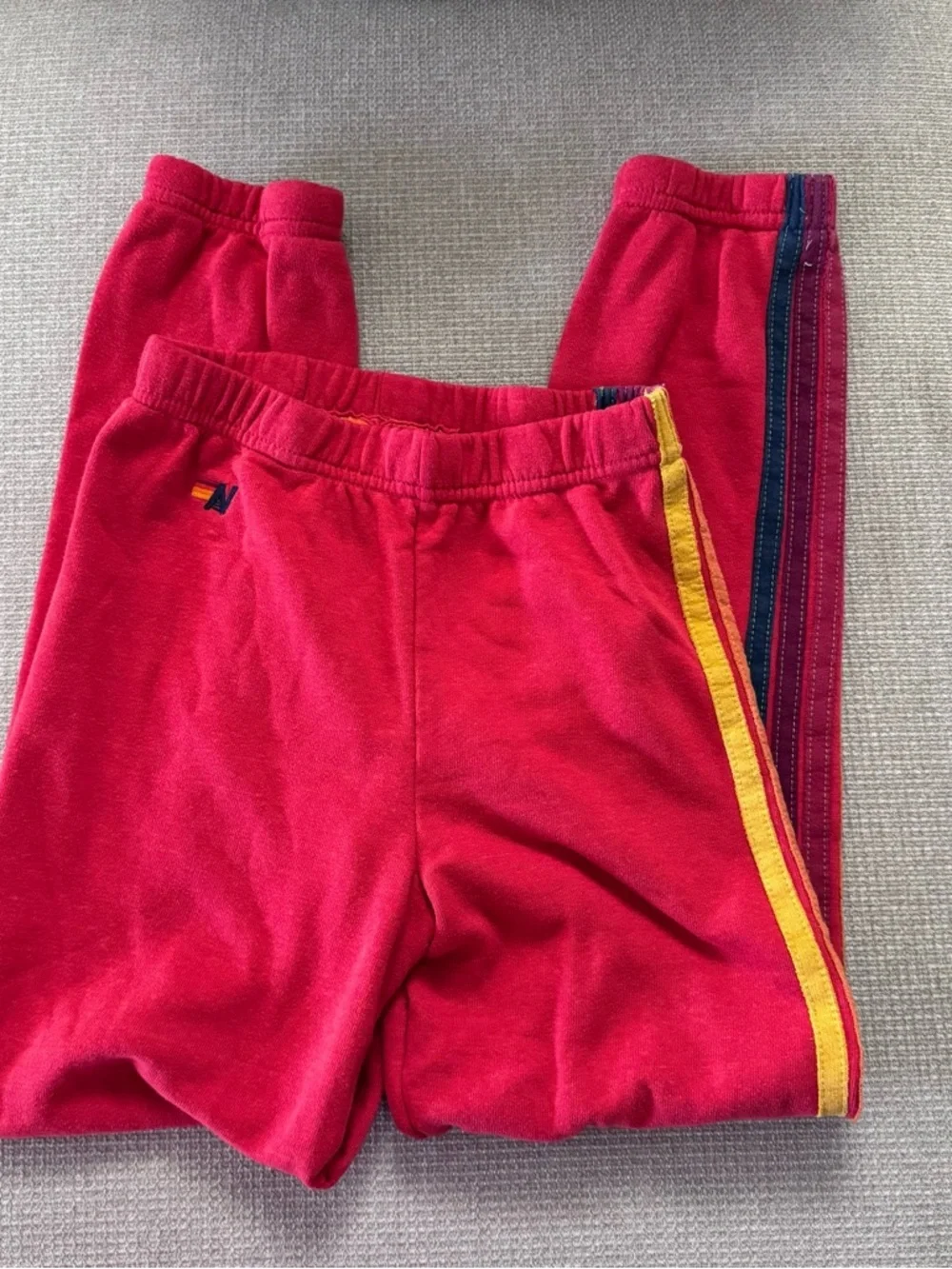 Aviator Nation Kids Red Sweatpants with Yellow Side Stripe 14
